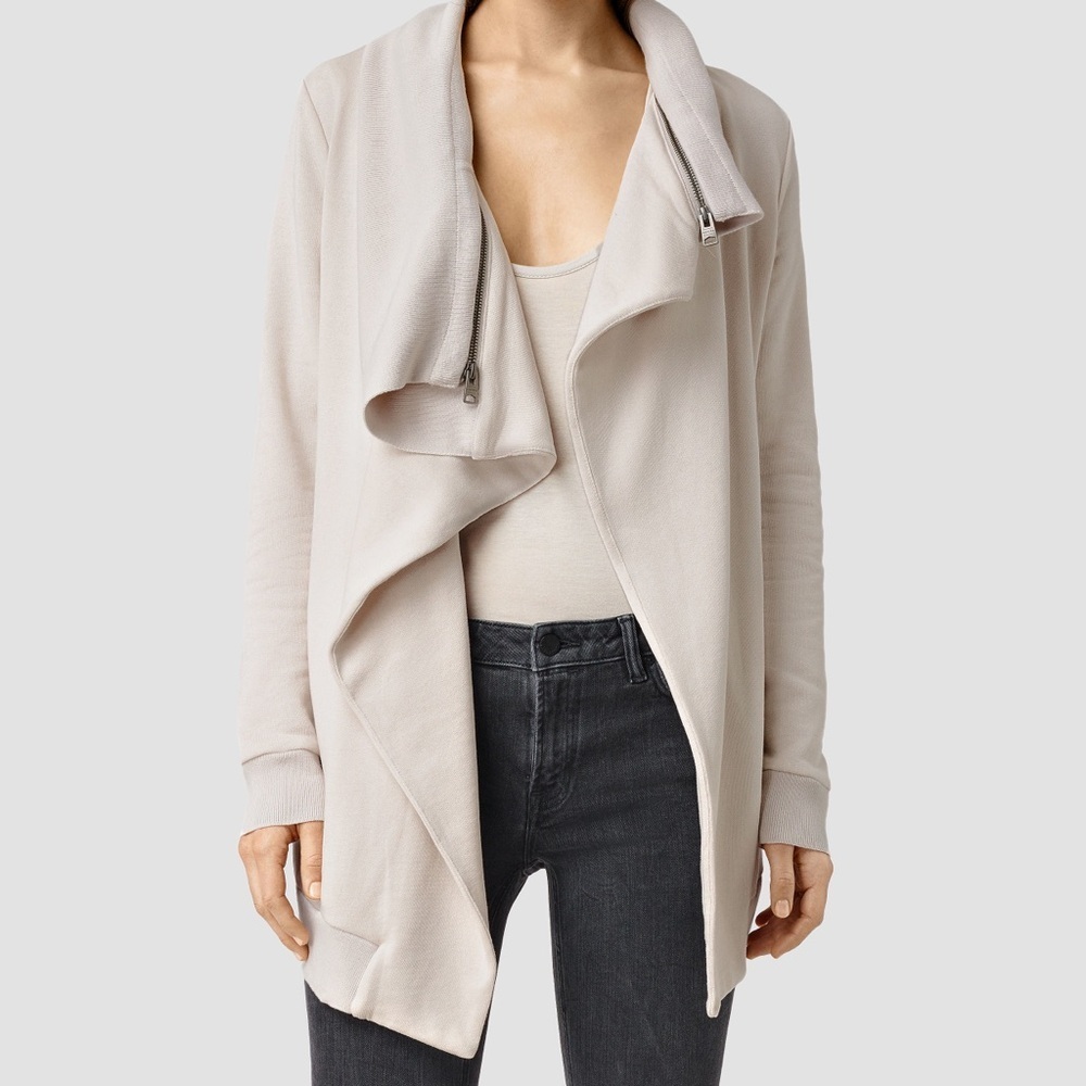 ALLSAINTS Women's Natural Dahlia Sweatshirt Draped Open-Front Women's Small